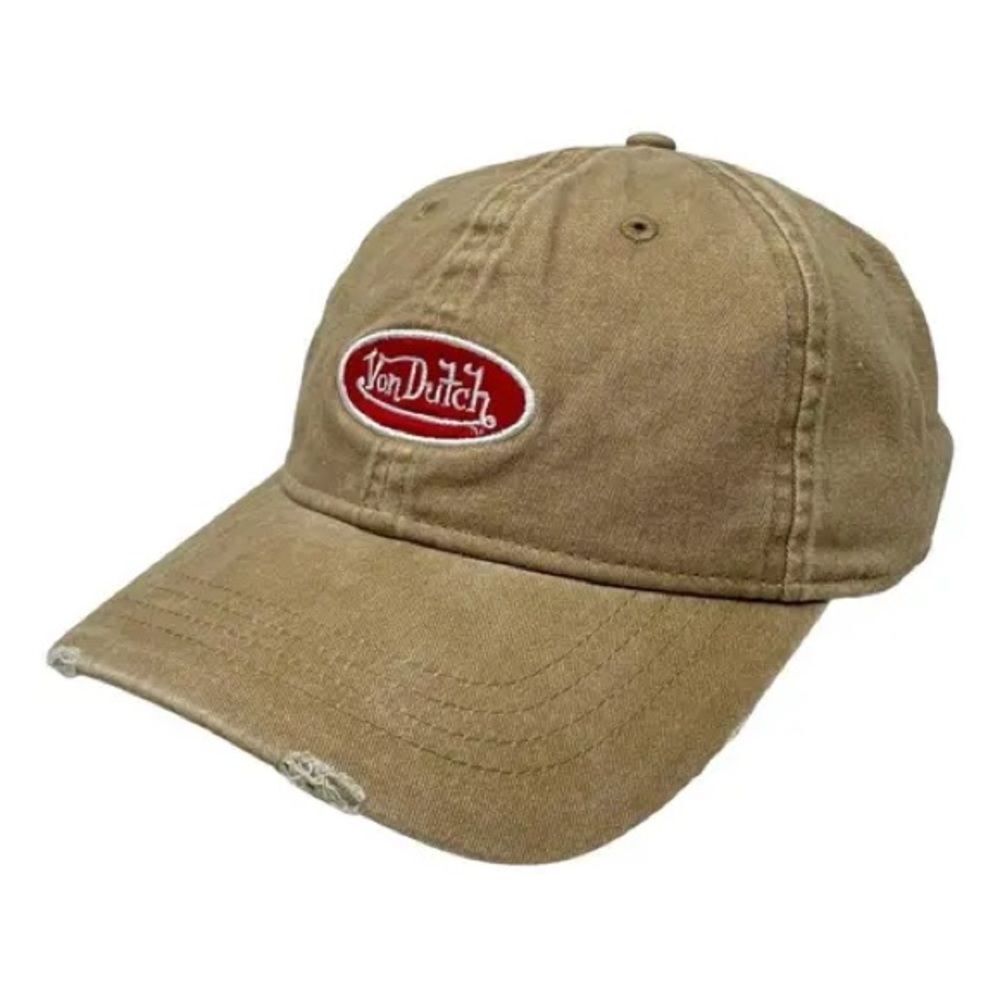 Von Dutch Distressed Dad Cap in a washed tan